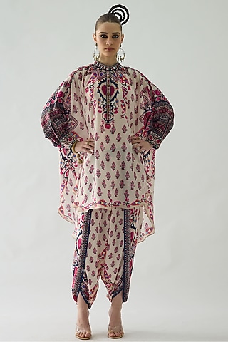 Raspberry Silk Printed Tunic by Rajdeep Ranawat