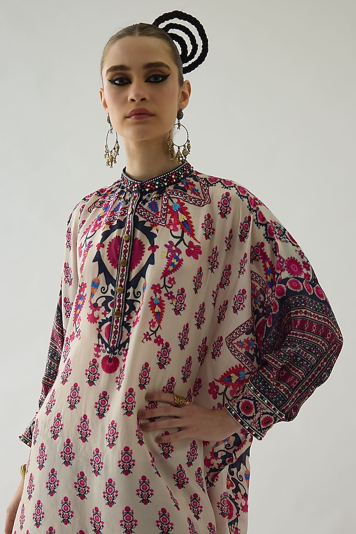 Raspberry Silk Printed Tunic by Rajdeep Ranawat at Pernia's Pop Up Shop