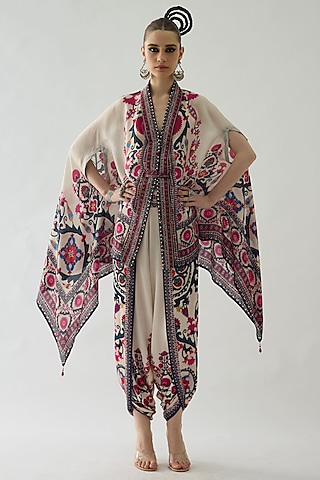Raspberry Silk Printed Front Cape by Rajdeep Ranawat at Pernia's Pop Up ...
