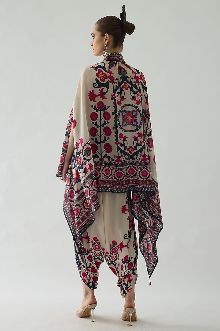 Raspberry Silk Printed Front Cape by Rajdeep Ranawat at Pernia's Pop Up Shop