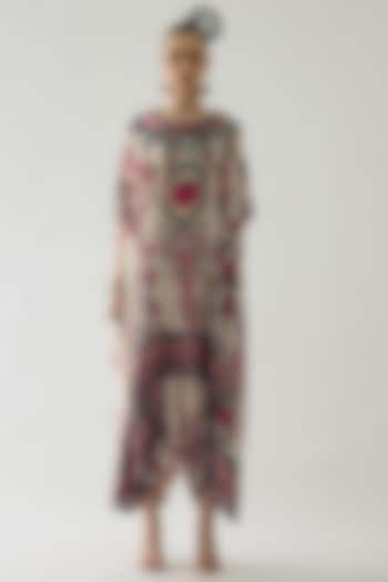 Raspberry Silk Printed Draped Cowl Tunic by Rajdeep Ranawat