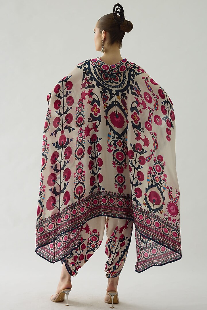 Raspberry Silk Printed Draped Cowl Tunic by Rajdeep Ranawat at Pernia's Pop Up Shop