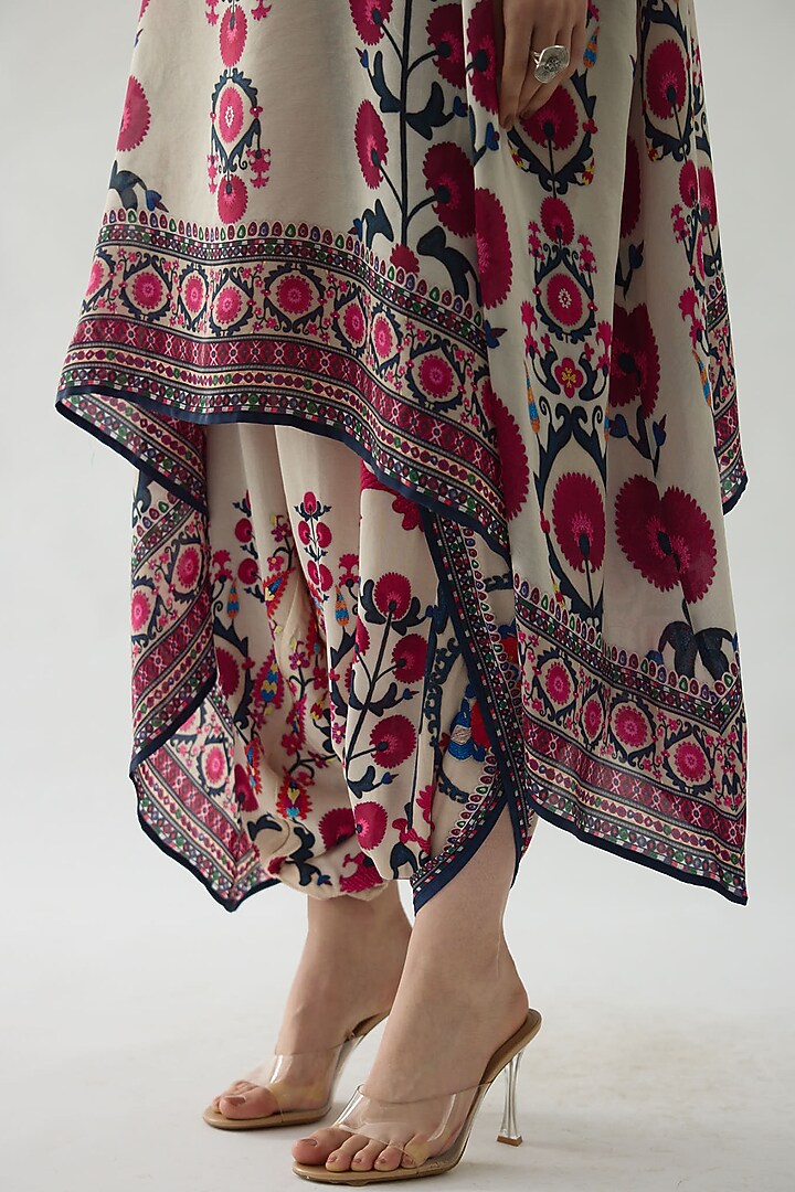 Raspberry Silk Printed Draped Cowl Tunic by Rajdeep Ranawat at Pernia's Pop Up Shop