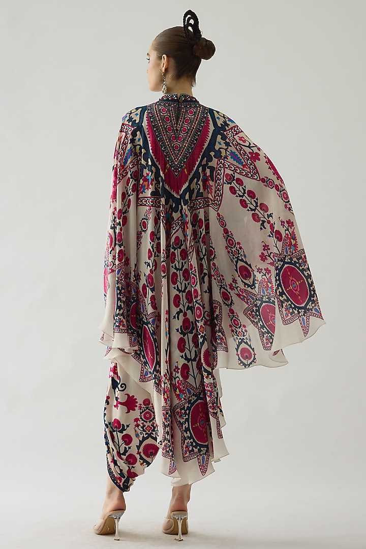 Raspberry Silk Printed Draped Circular Vacation Dress by Rajdeep Ranawat at Pernia's Pop Up Shop