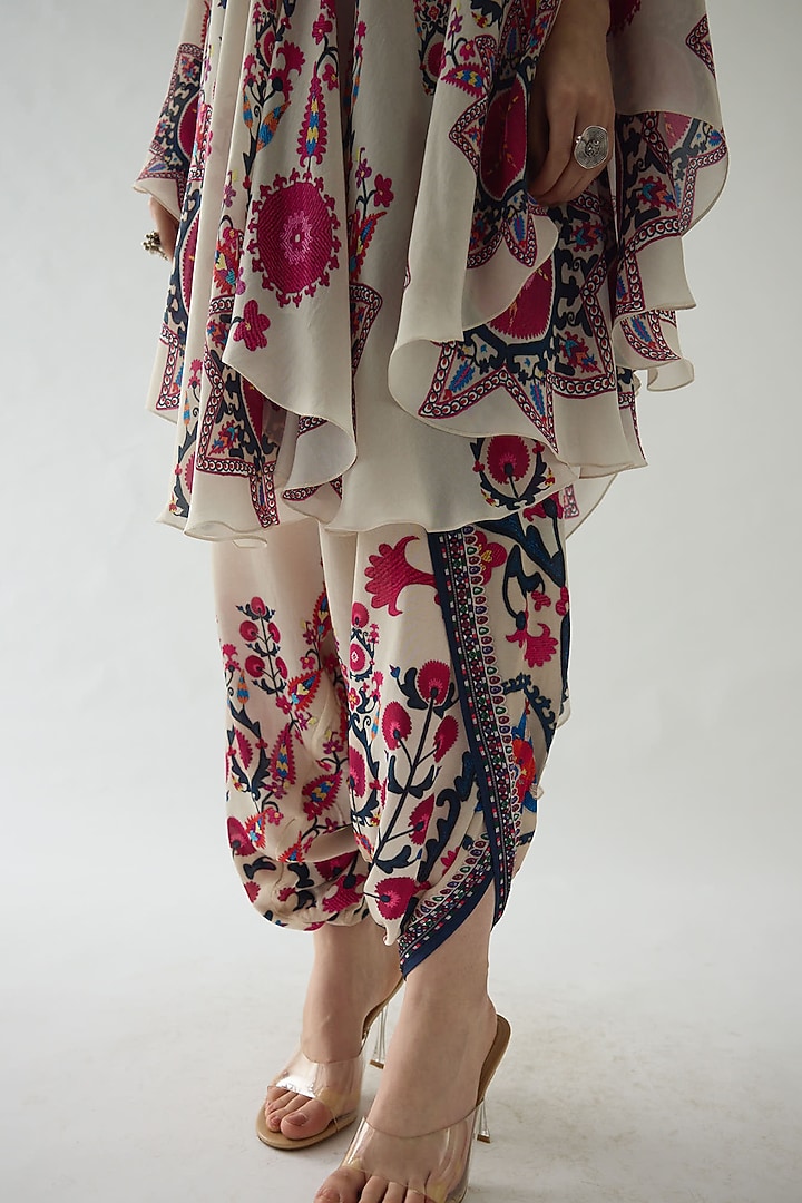 Raspberry Silk Printed Draped Circular Vacation Dress by Rajdeep Ranawat at Pernia's Pop Up Shop