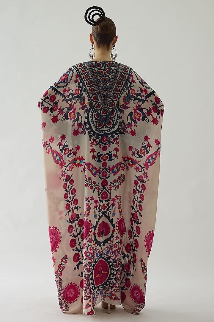 Raspberry Silk Printed Kaftan by Rajdeep Ranawat at Pernia's Pop Up Shop