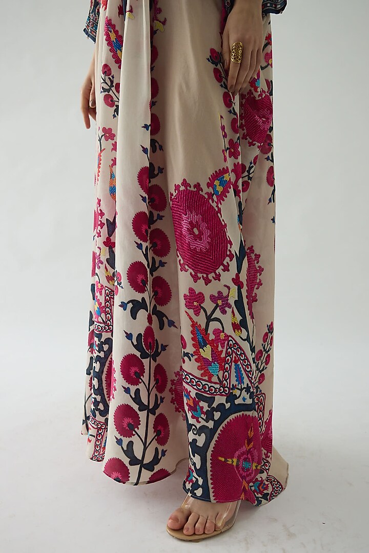 Raspberry Silk Printed Kaftan by Rajdeep Ranawat at Pernia's Pop Up Shop