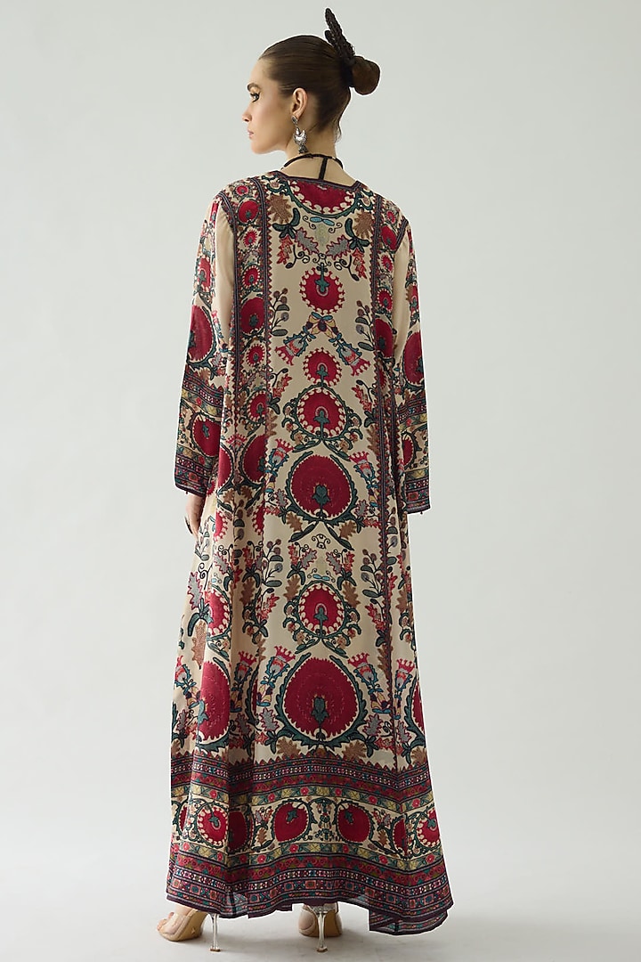 Raspberry Silk Printed Party Wear Anarkali by Rajdeep Ranawat at Pernia's Pop Up Shop