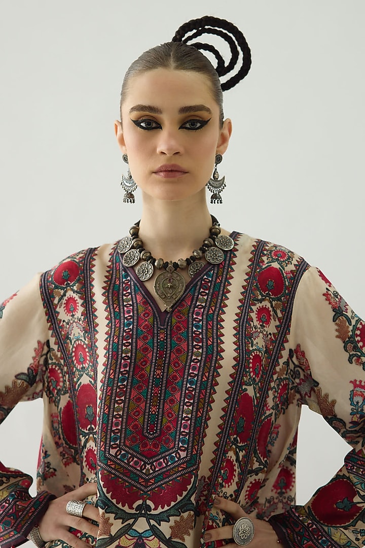 Raspberry Silk Printed Party Wear Anarkali by Rajdeep Ranawat at Pernia's Pop Up Shop
