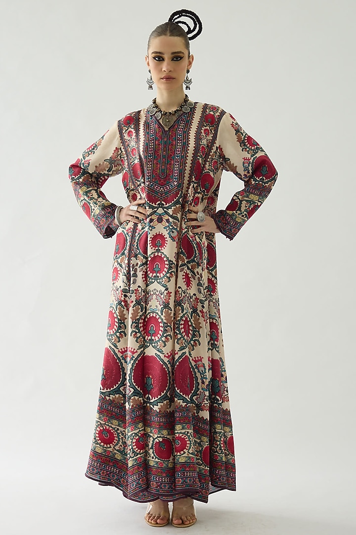 Raspberry Silk Printed Party Wear Anarkali by Rajdeep Ranawat at Pernia's Pop Up Shop