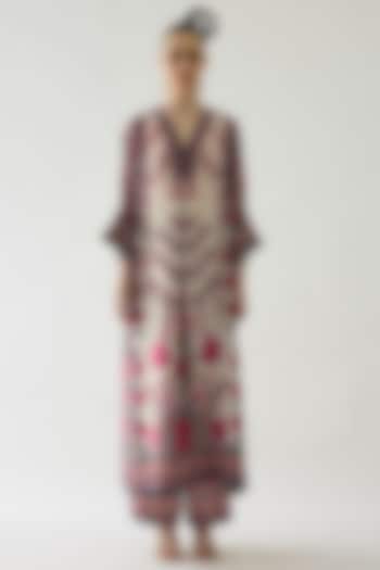 Raspberry Silk Printed Kimono Tunic by Rajdeep Ranawat
