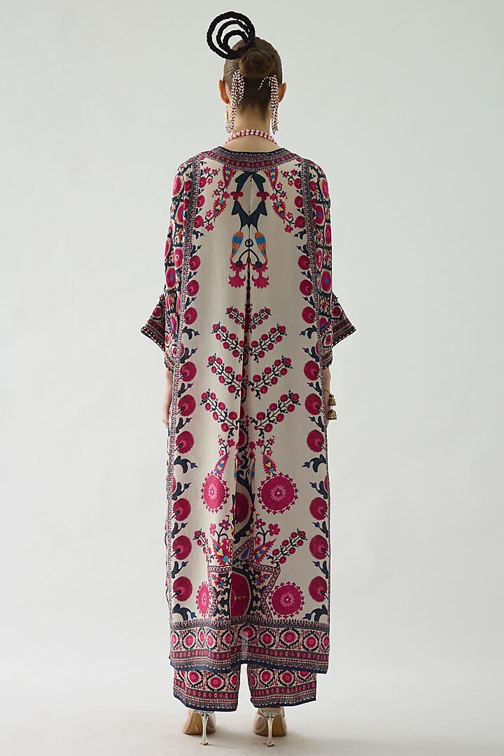 Raspberry Silk Printed Kimono Tunic by Rajdeep Ranawat at Pernia's Pop Up Shop