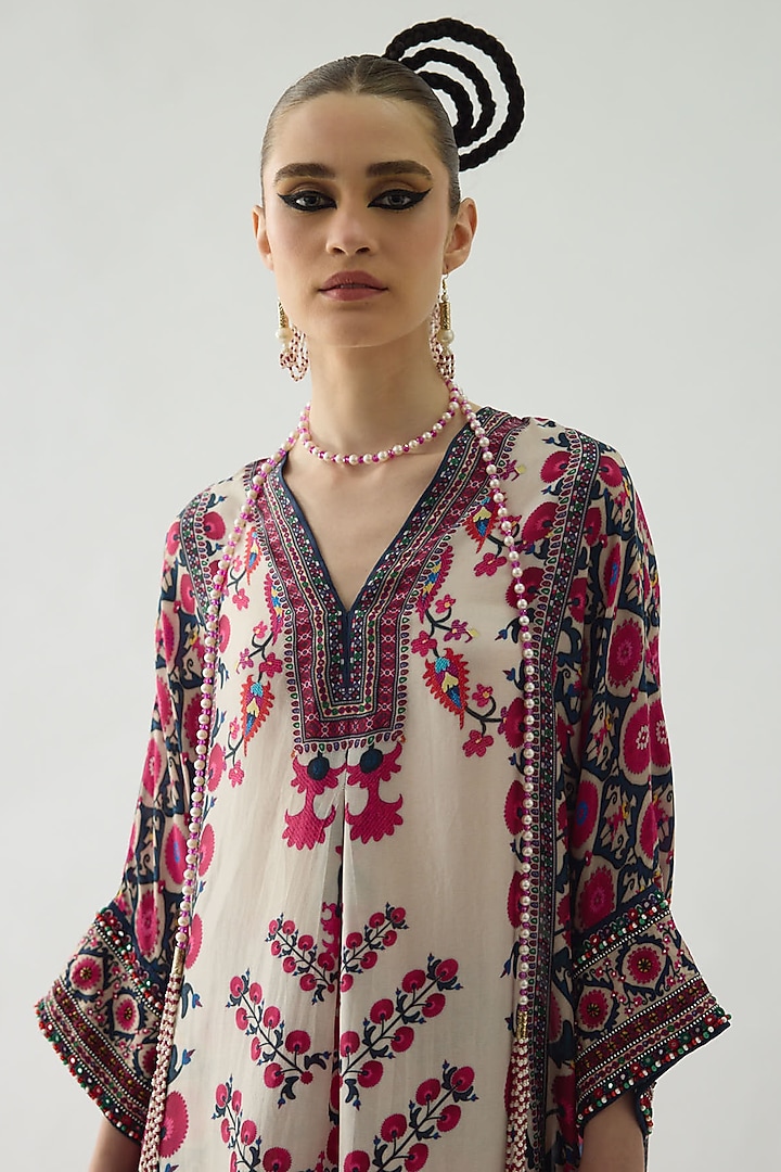Raspberry Silk Printed Kimono Tunic by Rajdeep Ranawat at Pernia's Pop Up Shop