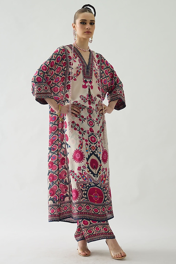 Raspberry Silk Printed Kimono Tunic by Rajdeep Ranawat at Pernia's Pop Up Shop