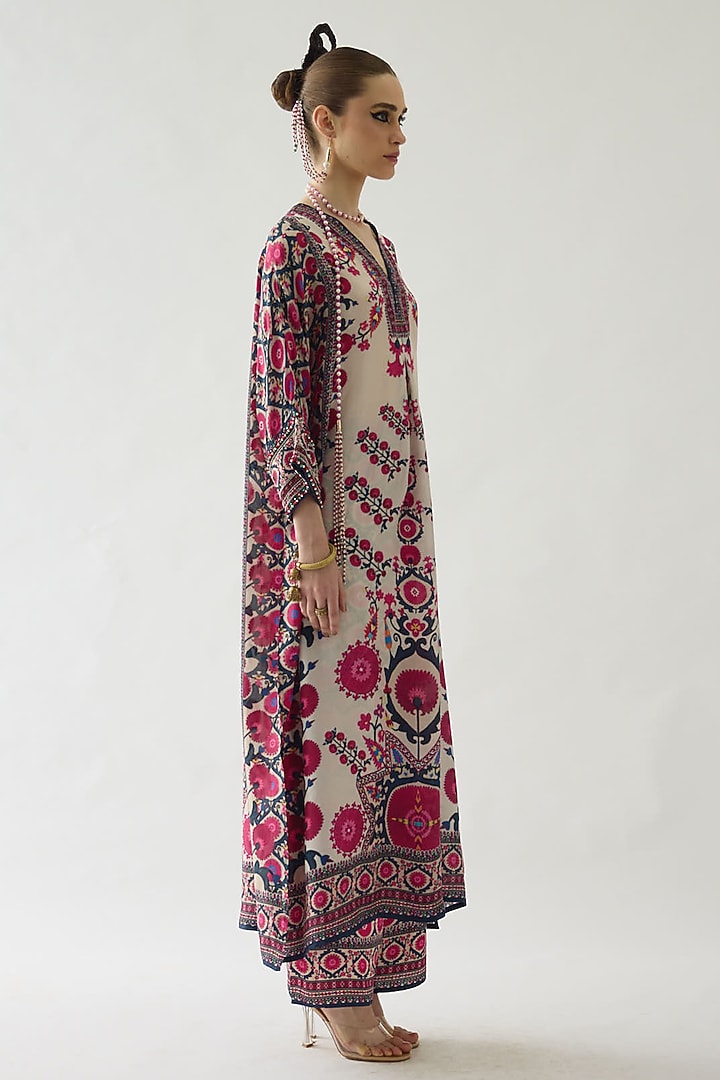 Raspberry Silk Printed Kimono Tunic by Rajdeep Ranawat at Pernia's Pop Up Shop