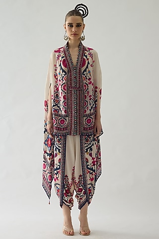 Raspberry Modal Satin Printed Dhoti Pants by Rajdeep Ranawat