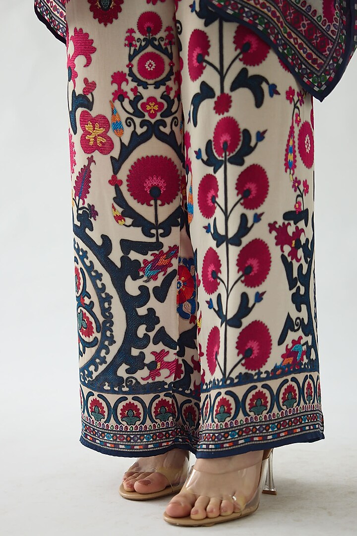 Raspberry Modal Satin Printed Pants by Rajdeep Ranawat at Pernia's Pop Up Shop