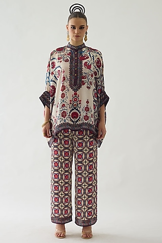 Multi-Colored Modal Satin Printed Pants by Rajdeep Ranawat