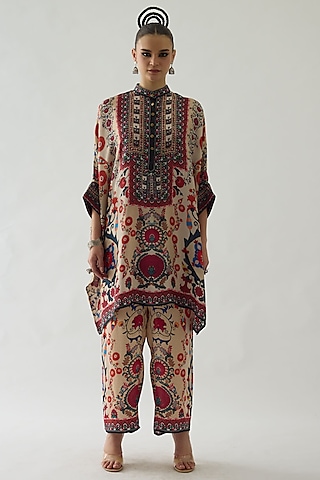 Multi-Colored Modal Satin Printed Pants by Rajdeep Ranawat