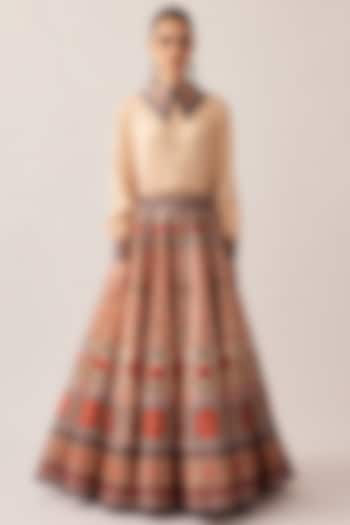 Rust Dupion Printed Skirt Set by Rajdeep Ranawat