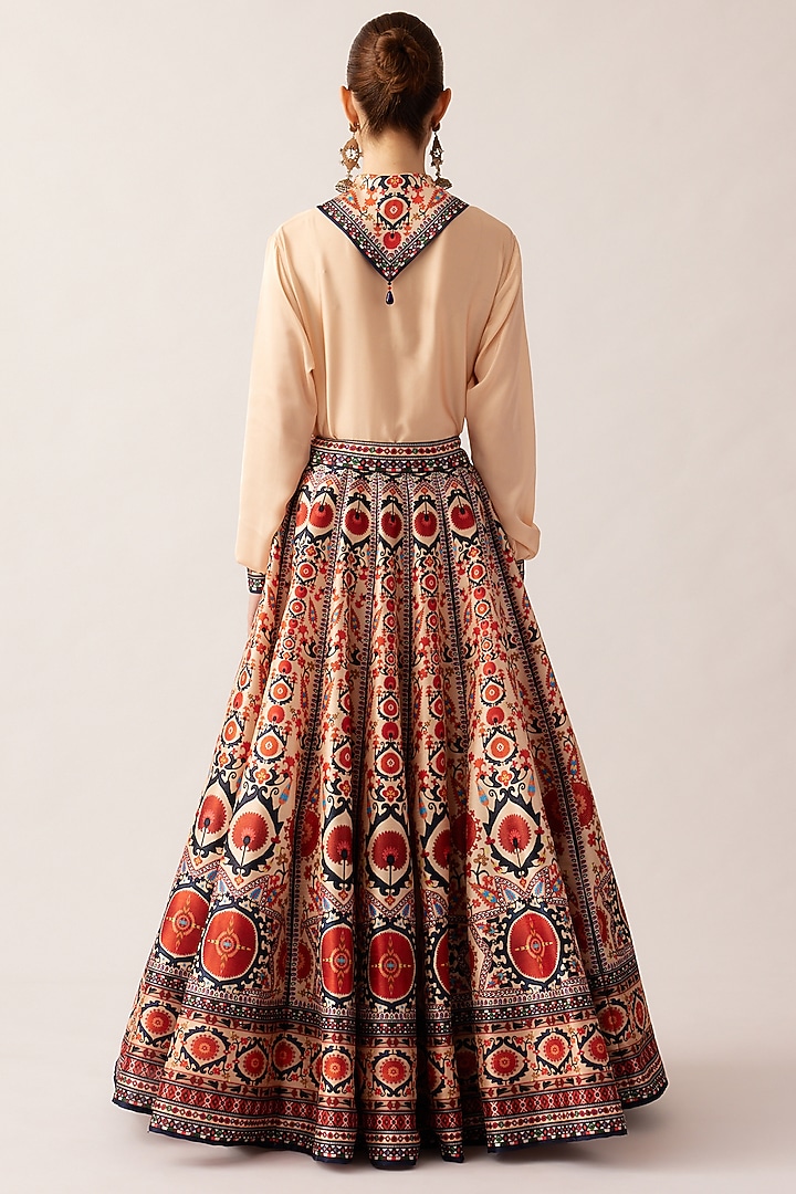 Rust Dupion Printed Skirt Set by Rajdeep Ranawat at Pernia's Pop Up Shop