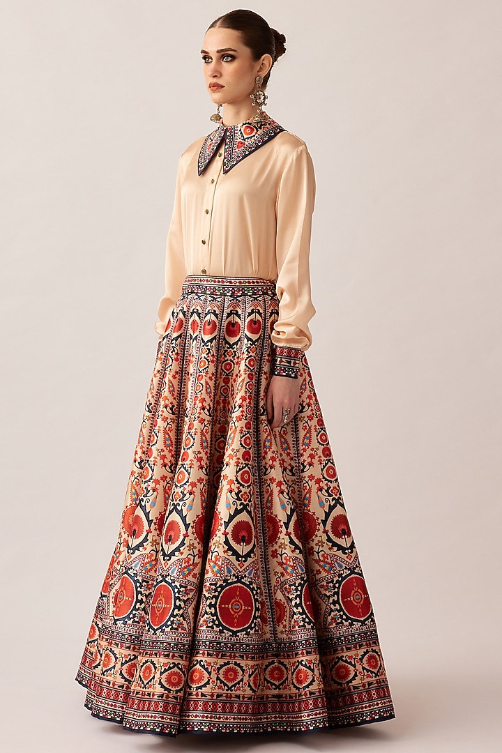 Rust Dupion Printed Skirt Set by Rajdeep Ranawat at Pernia's Pop Up Shop