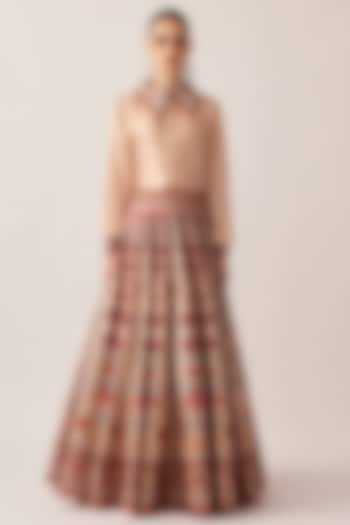 Taupe Dupion Printed Skirt Set by Rajdeep Ranawat