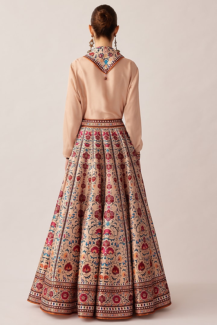 Taupe Dupion Printed Skirt Set by Rajdeep Ranawat at Pernia's Pop Up Shop