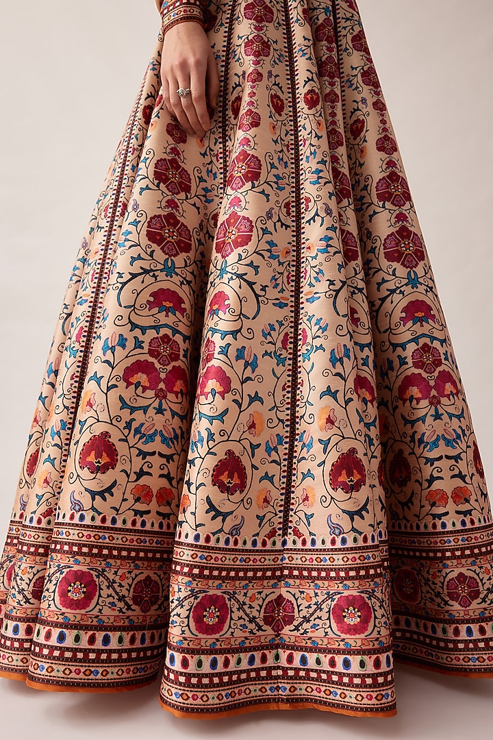 Taupe Dupion Printed Skirt Set by Rajdeep Ranawat at Pernia's Pop Up Shop