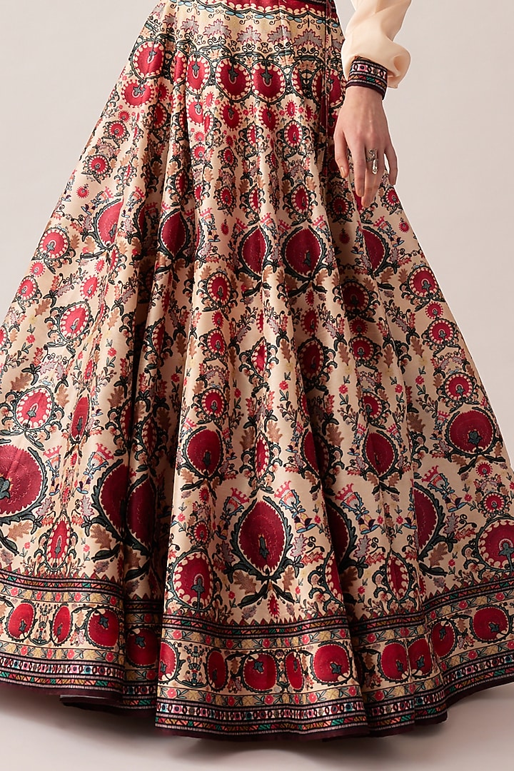 Maroon Dupion Printed Skirt Set by Rajdeep Ranawat at Pernia's Pop Up Shop