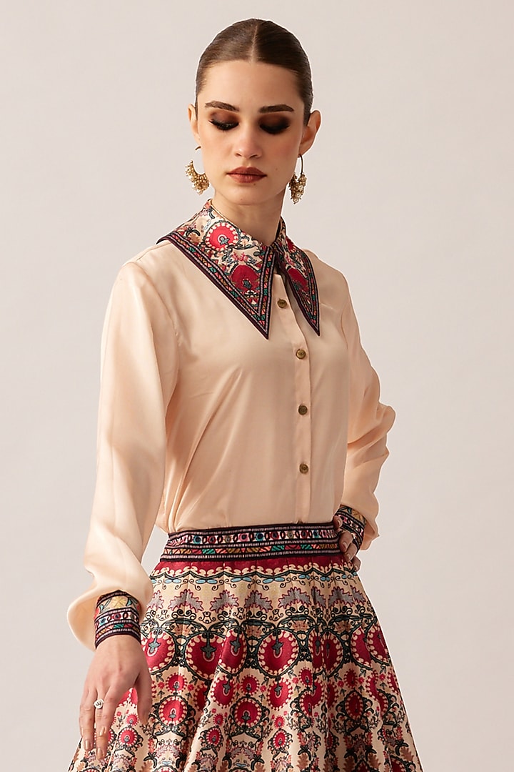 Maroon Dupion Printed Skirt Set by Rajdeep Ranawat at Pernia's Pop Up Shop