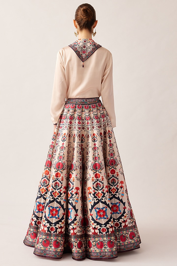 Multi-Colored Dupion Printed Skirt Set by Rajdeep Ranawat at Pernia's Pop Up Shop