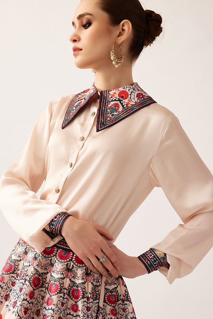 Multi-Colored Dupion Printed Skirt Set by Rajdeep Ranawat at Pernia's Pop Up Shop