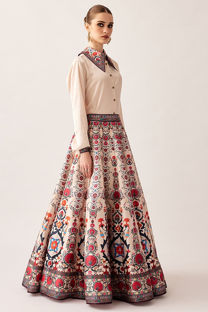 Multi-Colored Dupion Printed Skirt Set by Rajdeep Ranawat at Pernia's Pop Up Shop