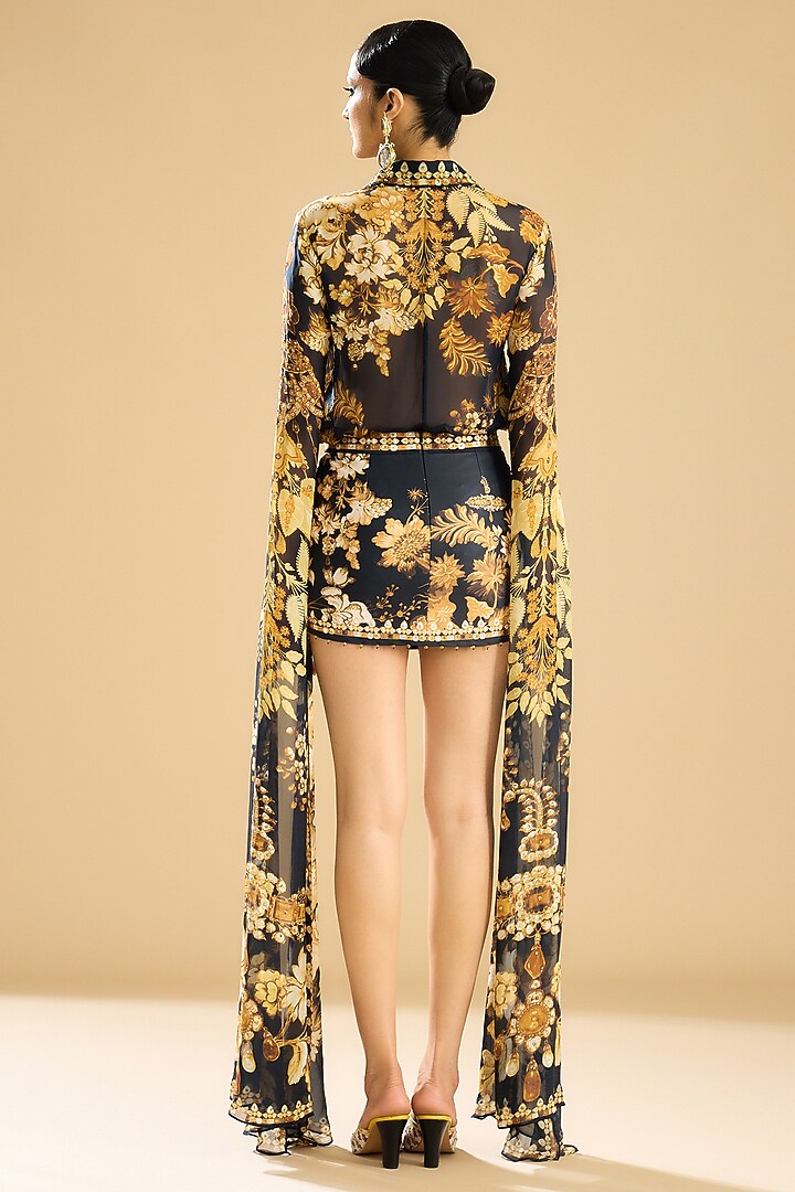 Black & Gold Poly lycra Printed Skirt Set by Rajdeep Ranawat at Pernia's Pop Up Shop