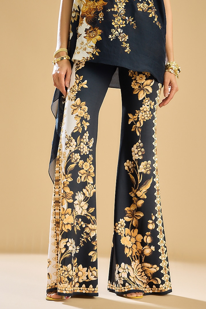 Black & Gold Silk Printed One-Shoulder Tunic Set by Rajdeep Ranawat at Pernia's Pop Up Shop