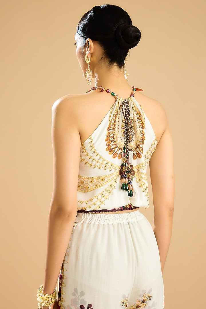 Ivory & Gold Silk Printed Layered Pant Set by Rajdeep Ranawat at Pernia's Pop Up Shop