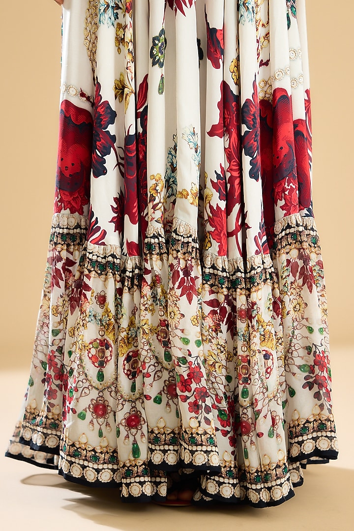 Ivory & Red Silk Printed Frilled Cocktail Dress by Rajdeep Ranawat at Pernia's Pop Up Shop