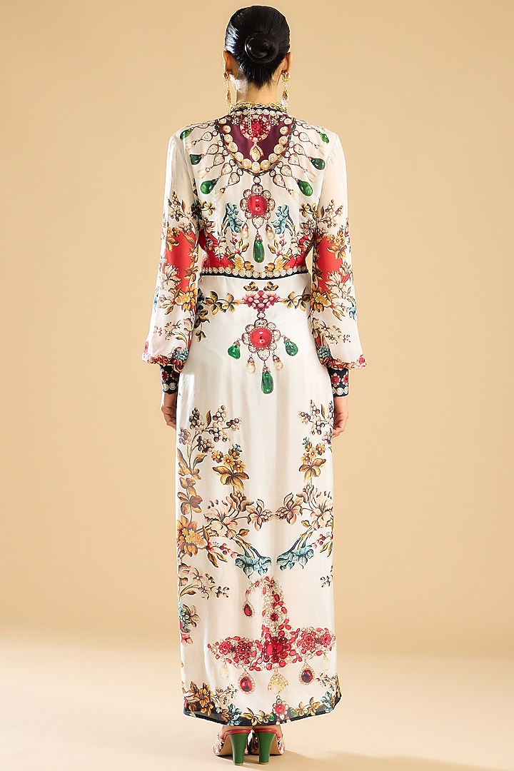 Ivory & Red Silk Printed Wrap Cocktail Dress by Rajdeep Ranawat at Pernia's Pop Up Shop