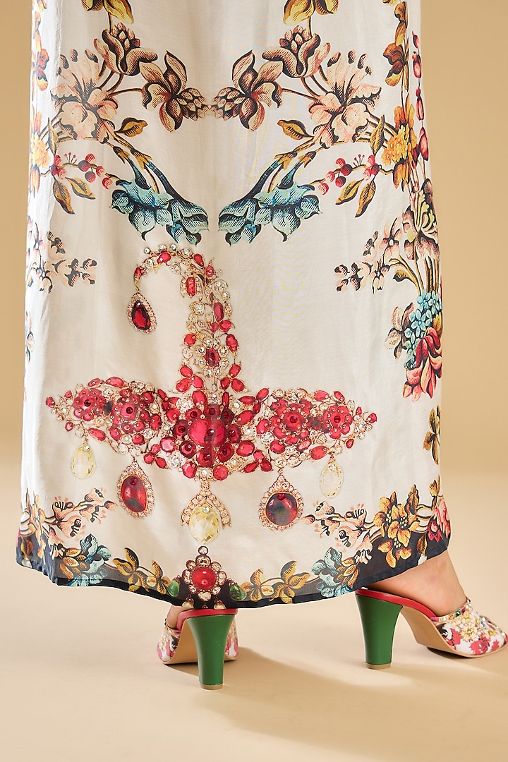 Ivory & Red Silk Printed Wrap Cocktail Dress by Rajdeep Ranawat at Pernia's Pop Up Shop
