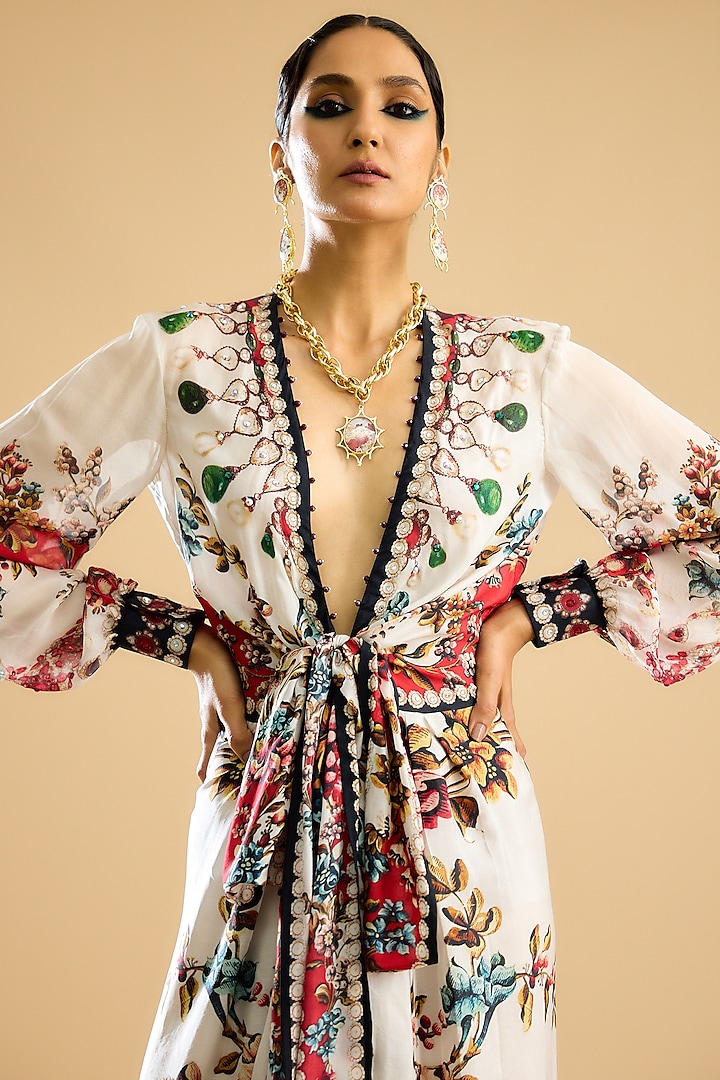 Ivory & Red Silk Printed Wrap Cocktail Dress by Rajdeep Ranawat at Pernia's Pop Up Shop
