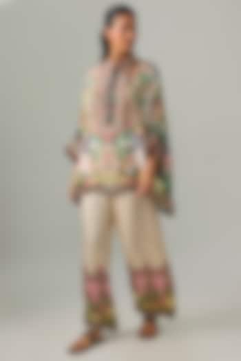 Ivory & Blush Silk Printed Tunic Set by Rajdeep Ranawat at Pernia's Pop Up Shop