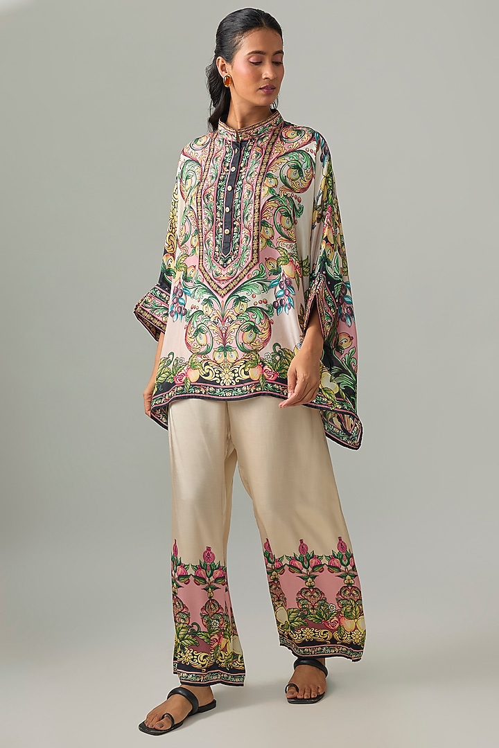 Ivory & Blush Silk Printed Tunic Set by Rajdeep Ranawat at Pernia's Pop Up Shop