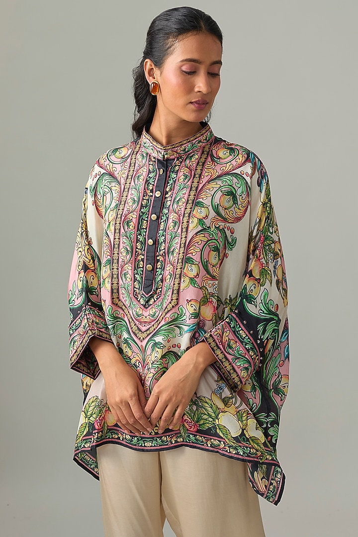 Ivory & Blush Silk Printed Tunic Set by Rajdeep Ranawat at Pernia's Pop Up Shop