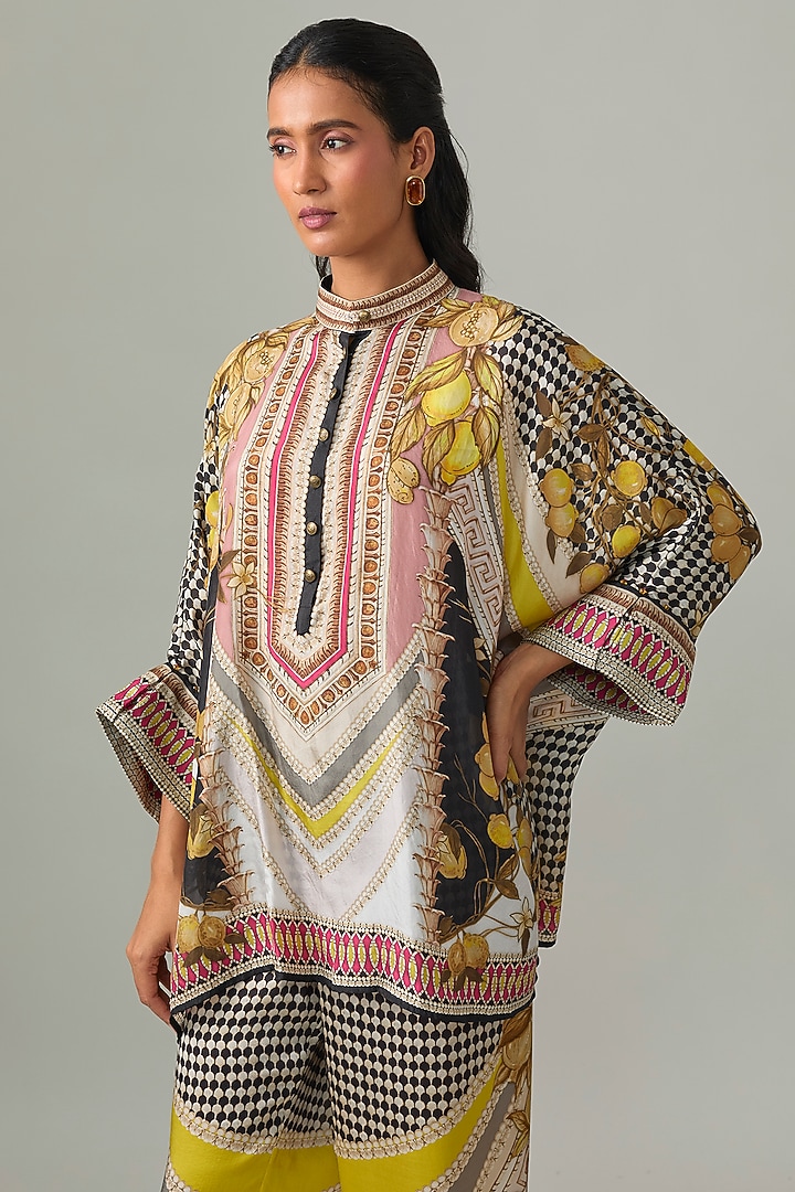Ivory & Blush Silk Printed Tunic Set by Rajdeep Ranawat at Pernia's Pop Up Shop