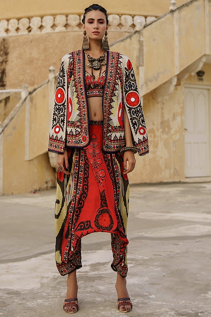 Black & Red Embroidered Turkish Pant Set by Rajdeep Ranawat at Pernia's Pop Up Shop