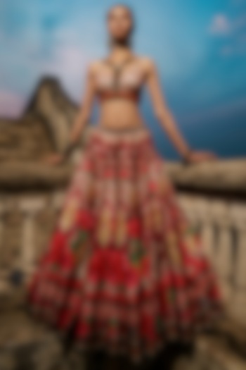 Warm Berry & Pearl Printed Skirt Set by Rajdeep Ranawat at Pernia's Pop Up Shop