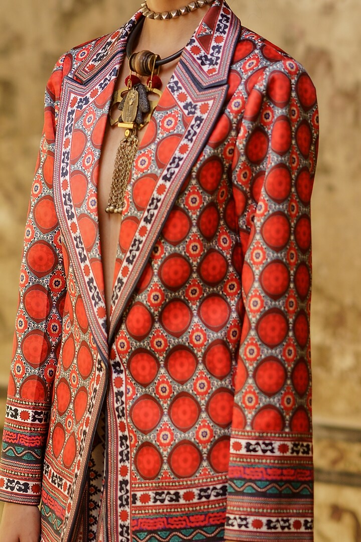 Ivory & Red Printed Skirt Set by Rajdeep Ranawat at Pernia's Pop Up Shop