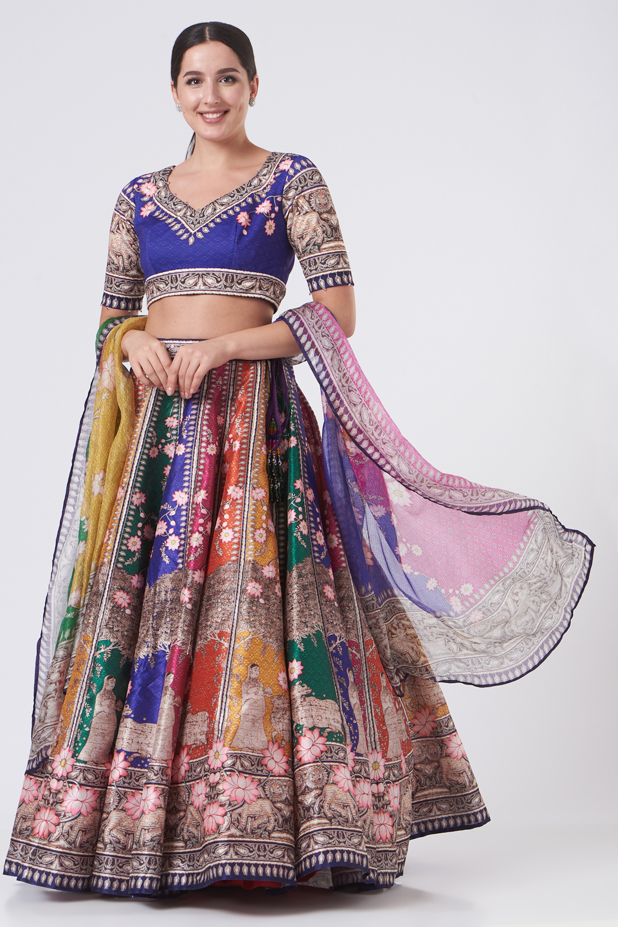 Cobalt Blue Printed Wedding Lehenga Set by Rajdeep Ranawat at Pernia's Pop Up Shop