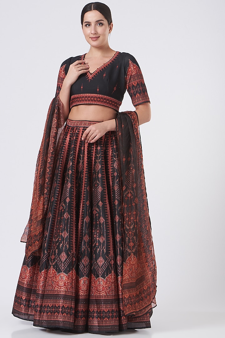 Black Printed Wedding Lehenga Set by Rajdeep Ranawat at Pernia's Pop Up Shop